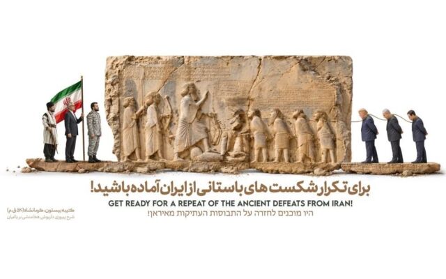 دیوارنگاره جدید شیراز با الهام از سنگنگاره بیستون و نمایش نمادهای اقتدار ایران